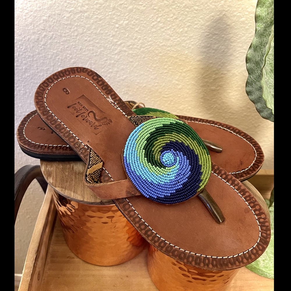 Her Best Foot Forward- Blue Beaded Swirl flip flop
